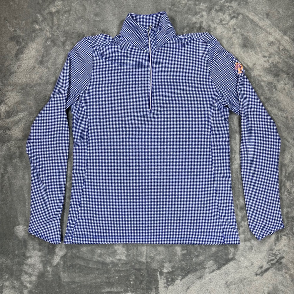 RLX Ralph Lauren Blue Gingham Quarter Zip Pullover Horse Logo 1890 Mens